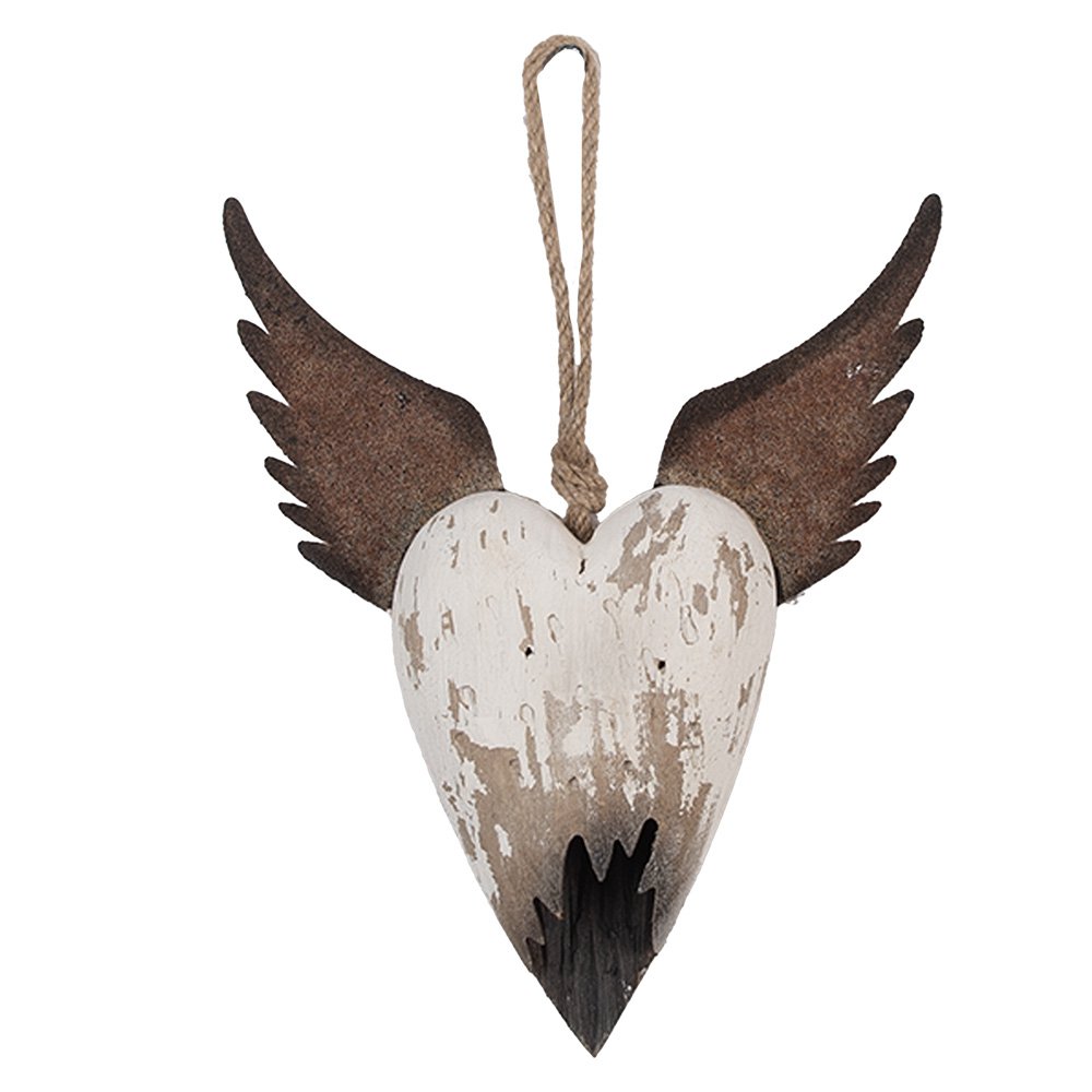 Decoratie Hanger Hart 17x3x20 cm Wit Bruin Hout