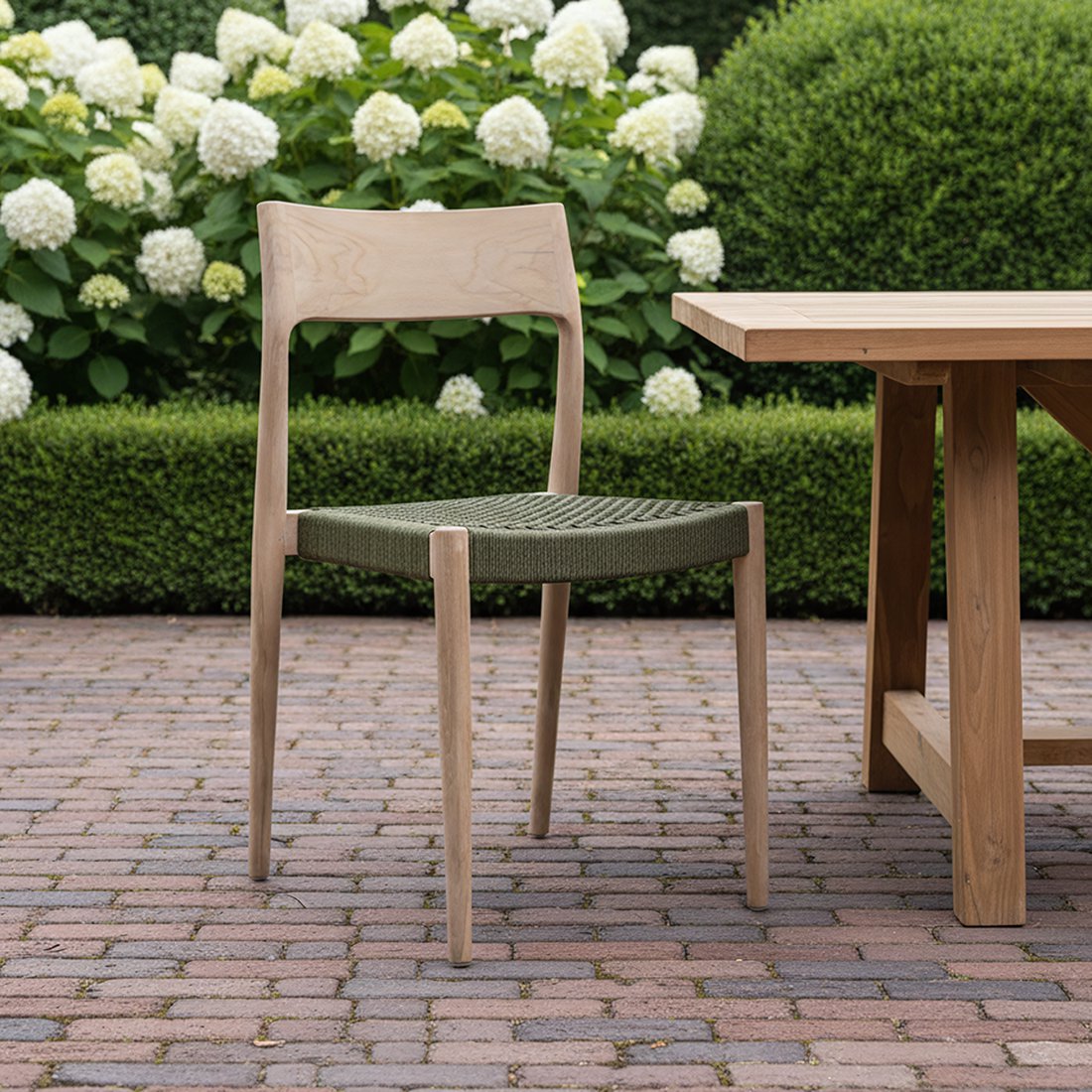 Freya tuinstoel groen - licht teakhout