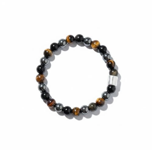 Heren armband Balanced Power (21,5 cm) 8 mm met matzilverkleurige kraal