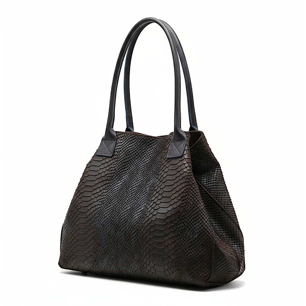 Lola – Italiaanse leren tas met python-reliëf – Chocolade