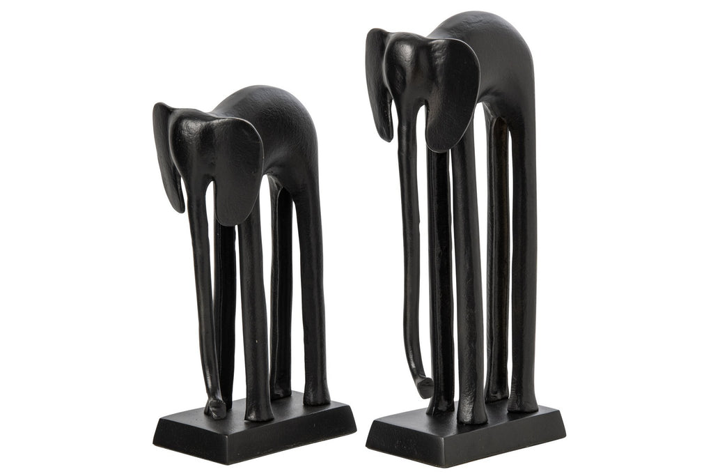J-Line Olifanten - aluminium - zwart - set van 2