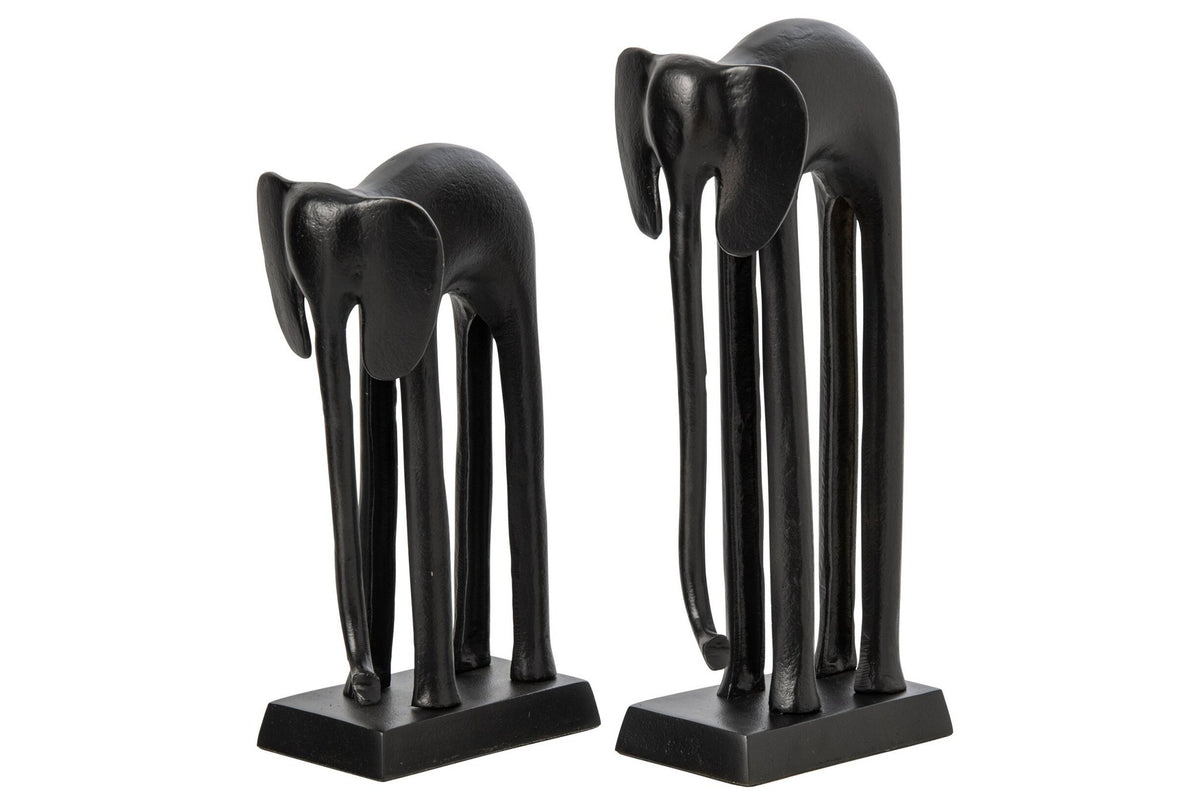 J-Line Olifanten - aluminium - zwart - set van 2