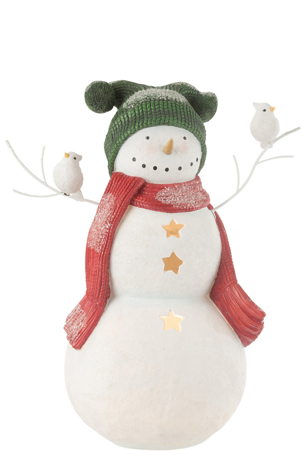 J-Line figuur sneeuwman Vogels - polyresin - rood/green - large