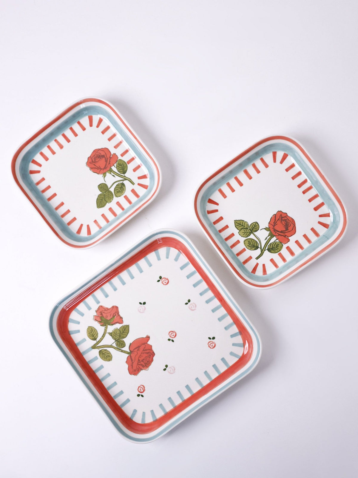 Serveerbord | Handgeschilderd keramisch rozenmotief | 2 maten | Geschenkdoos