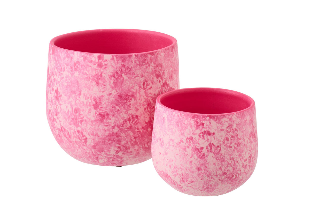 J-Line bloempot - keramiek - roze/wit - L