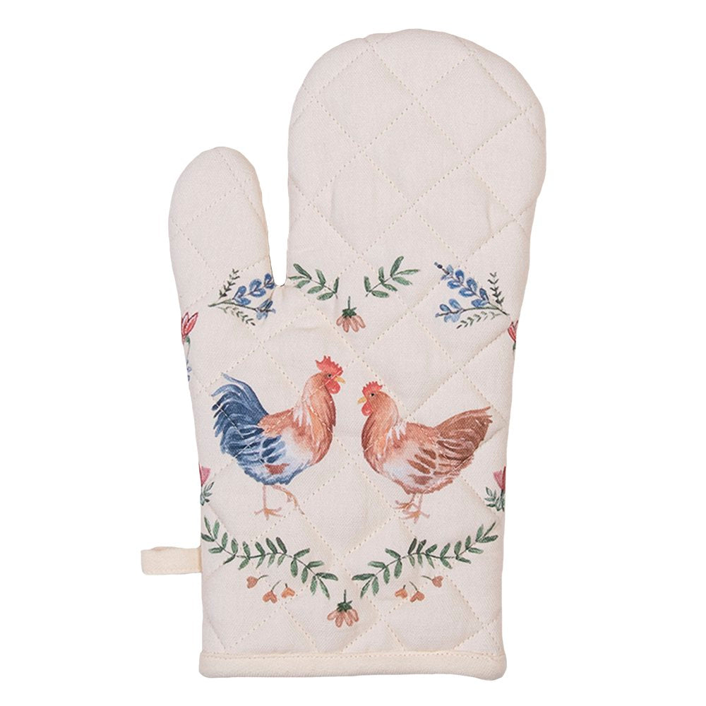Ovenwant 18x30 cm Beige Blauw Katoen Kip en Haan Ovenhandschoen
