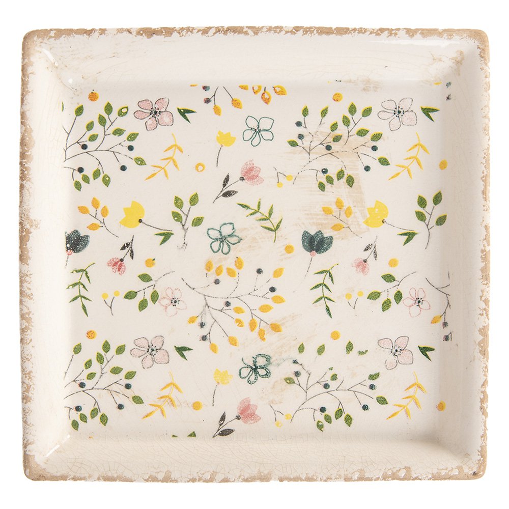 Onderbord 22x22x3 cm Beige Keramiek Bloemen