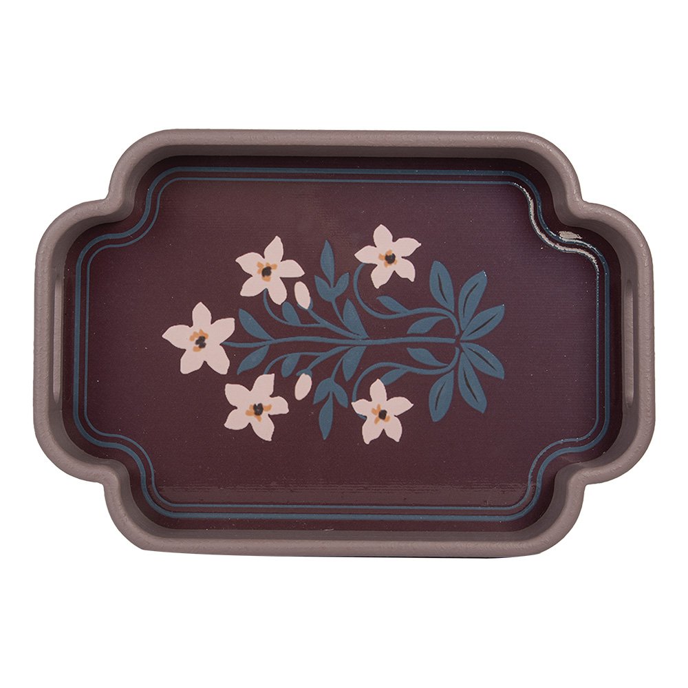 Dienblad set van 2 Grijs Hout Bloemen