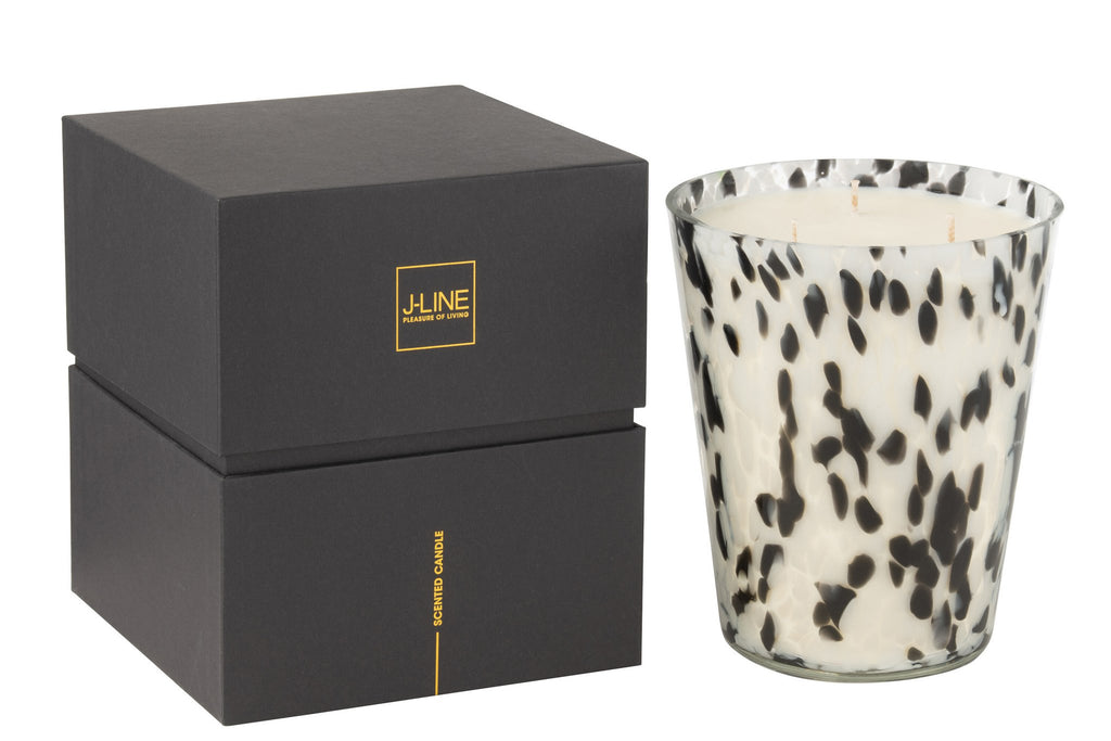 J-Line geurkaars Noa - Stone & Rock - glas - zwart/wit - large - 95U