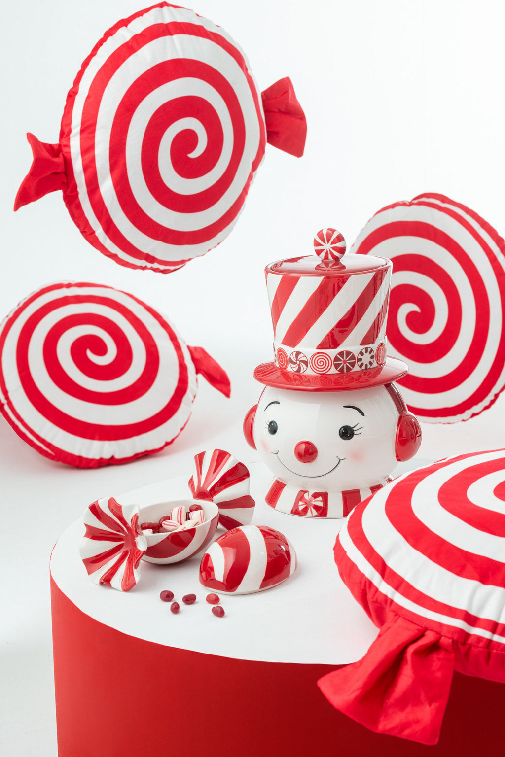 J-Line decoratie Kruik Sneeuwpop + Hoed Dolomiet - keramiek - rood/wit