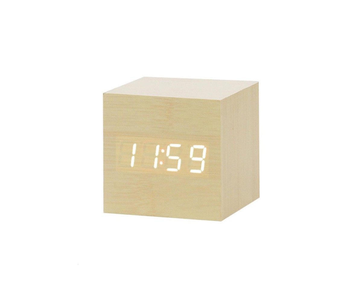 Houten wekker kubus beige