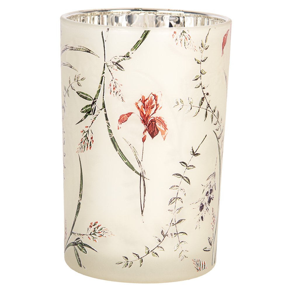 Theelichthouder Ø 12x18 cm Beige Glas Bloemen