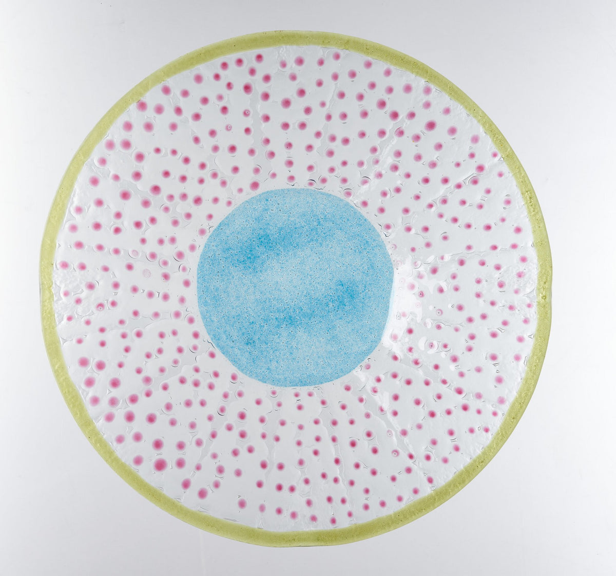 Artisano Wavy Bowl 36x8 Blauw en groen met roze stippen