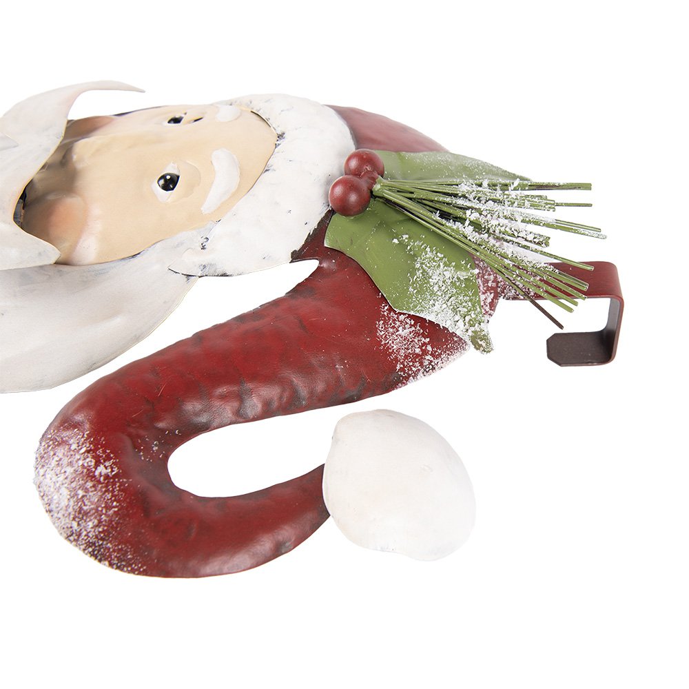 Wanddecoratie Kerstman 30x10x79 cm Wit Rood Metaal
