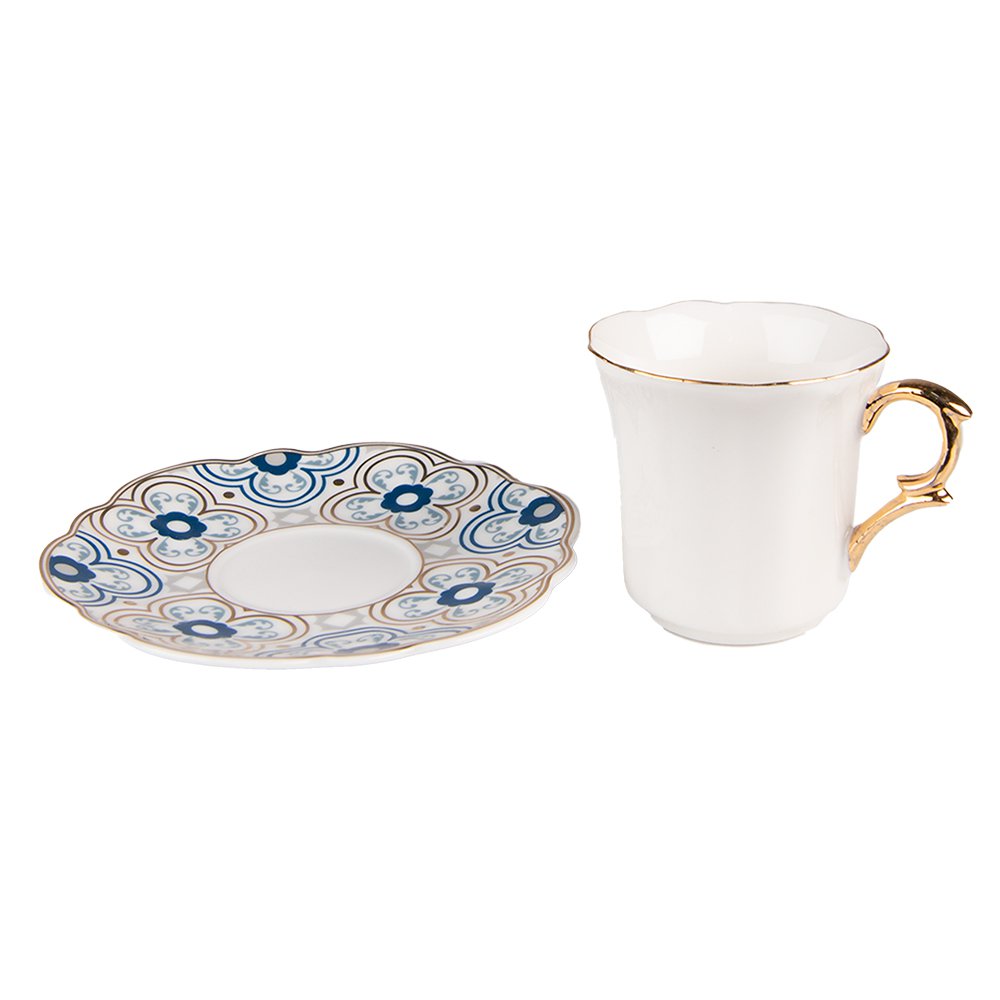 Kop en Schotel 95 ml Wit Blauw Porselein Servies