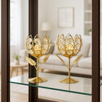 Kaarshouder | Theelichtje Goud Aluminium K9 Gesneden | Set van 2