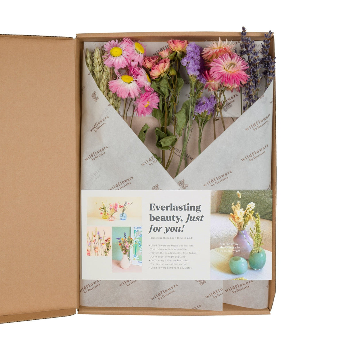Geschenkdoos - Gedroogde Bloemen in Brievenbus - Roze