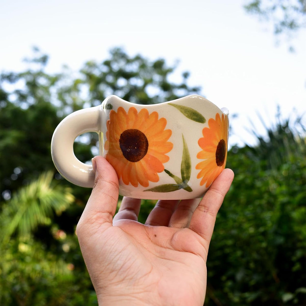Koffiemok | Calendula bloem keramische thee handgemaakt | Klei