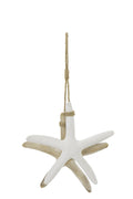 J-Line decoratie Hanger Zeester - polyresin/touw - wit/natur