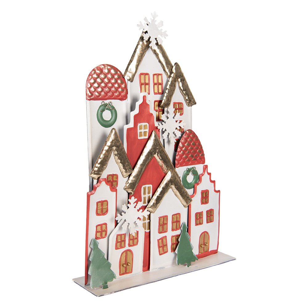 Kerstdecoratie Beeld Huis 30x8x46 cm Wit Rood Metaal