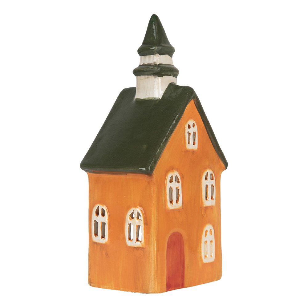Waxinelichthouder Huis 10x7x21 cm Oranje Keramiek