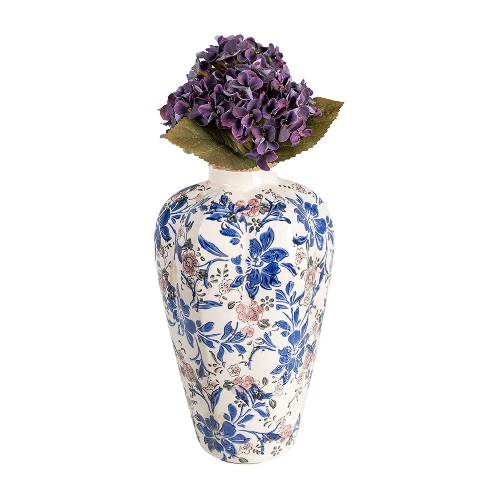 Vaas Ø 21x35 cm Beige Blauw Keramiek Bloemen