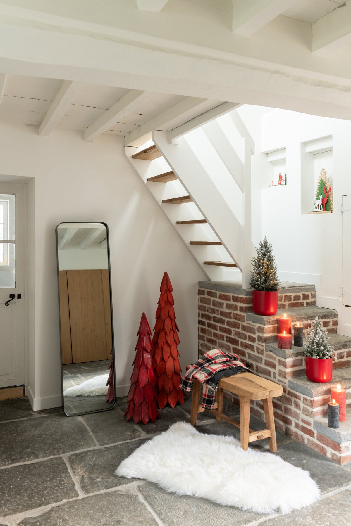 J-Line decoratie Kerstboom Stukken - hout - rood - large
