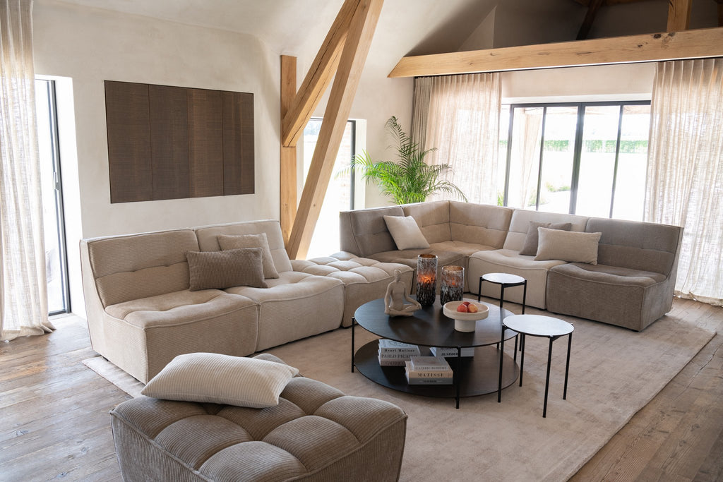 J-Line Sofa Grid Populierenhout/Schuim Donker Beige