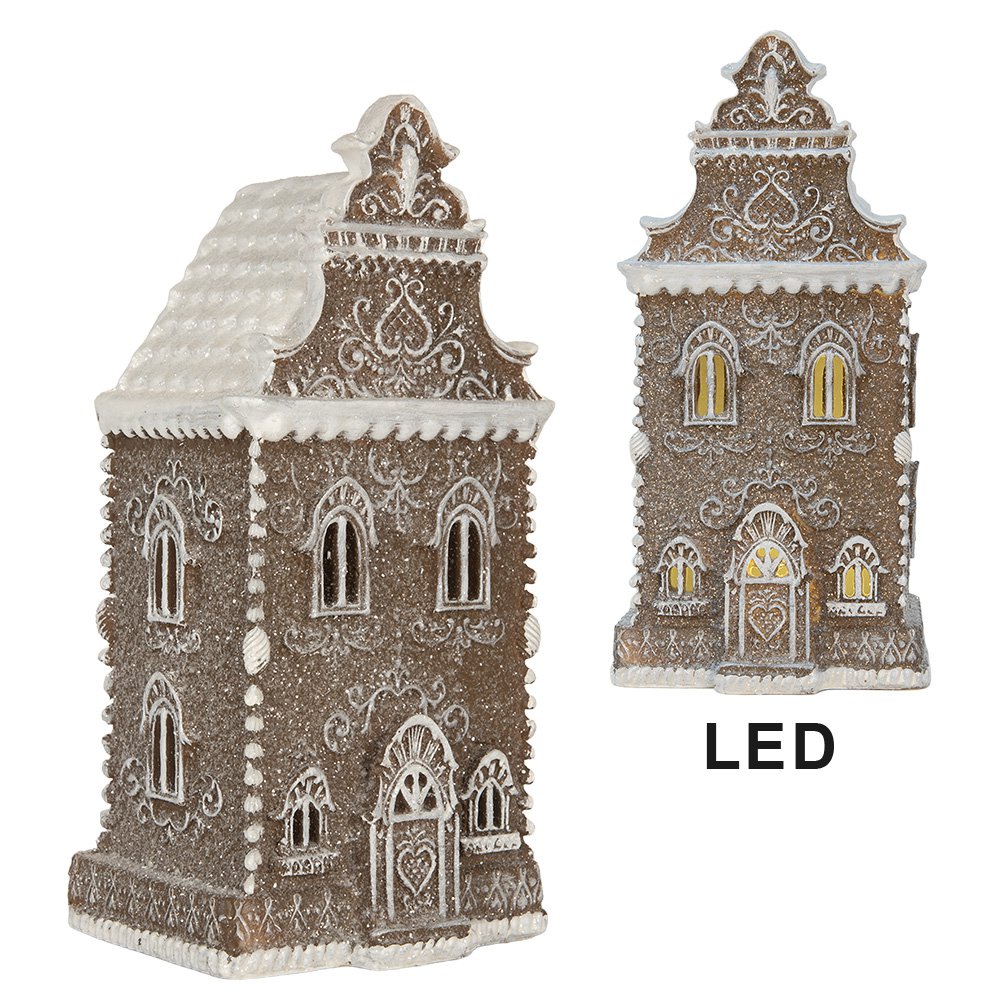 Gingerbread house met LED 12x11x25 cm Bruin Kunststof