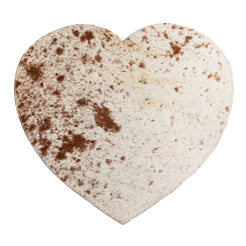 Placemat koehuid hart bruin/wit 39cm