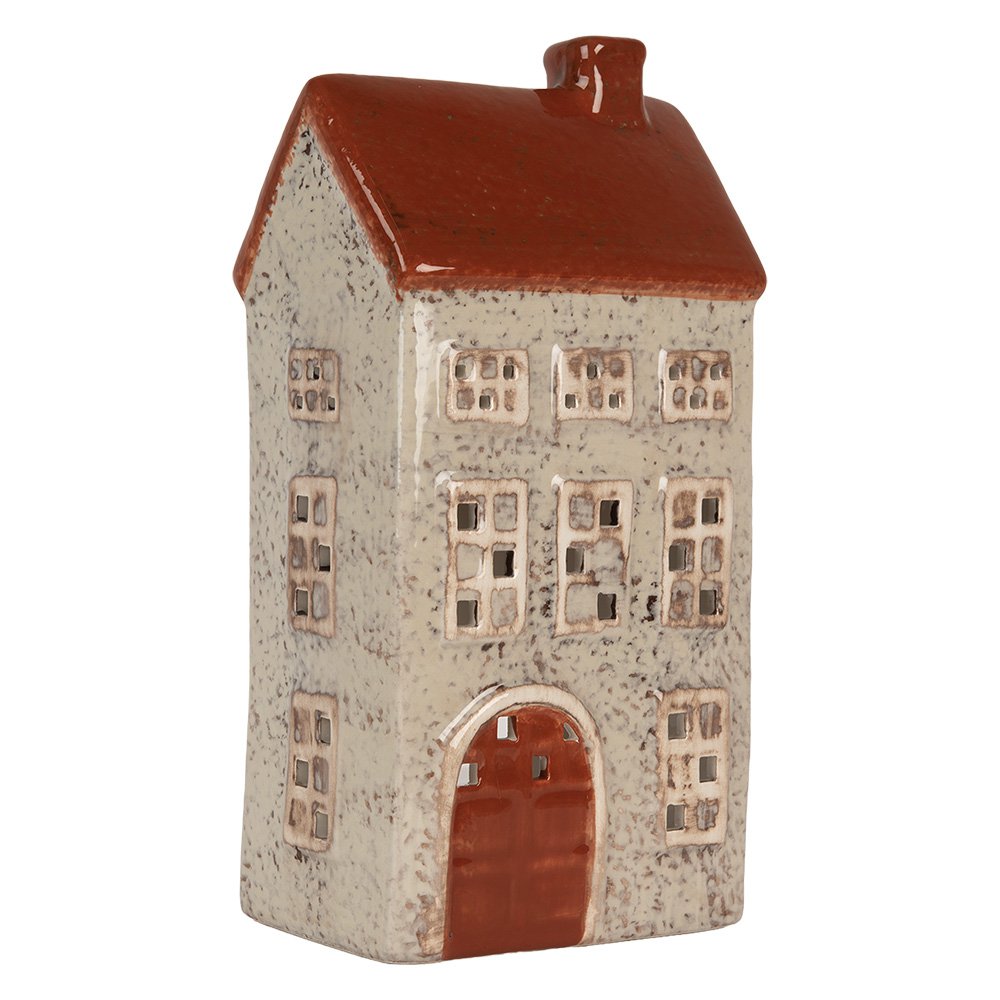 Waxinelichthouder Huis 12x8x24 cm Beige Keramiek