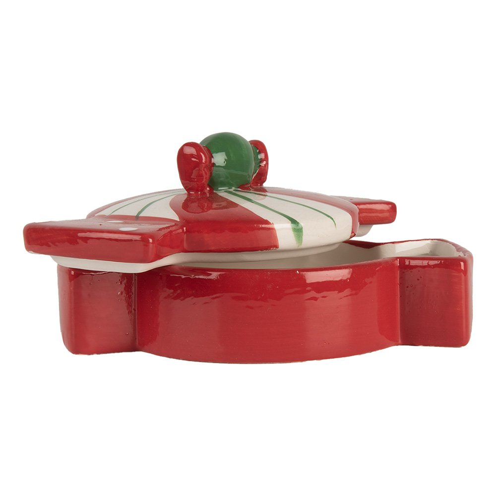 Voorraadpot 14x10x8 cm Rood Wit Keramiek