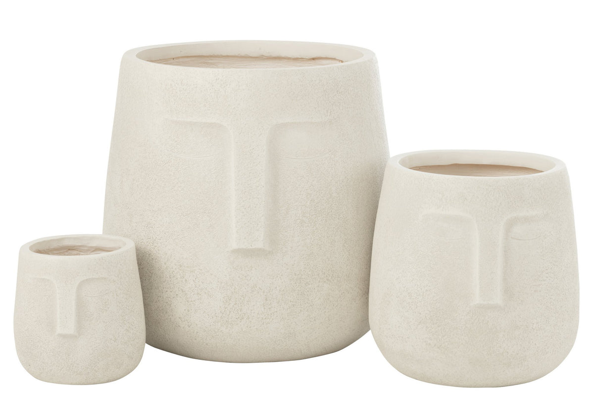 J-Line bloempot Moai - keramiek - wit - 3 stuks - Ø 44 cm