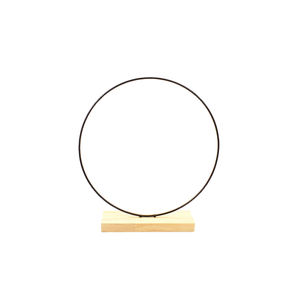 Metalen ring op houten voet 30cm zwart