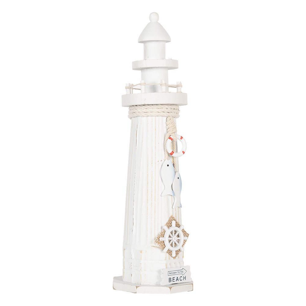Decoratie Beeld Vuurtoren Ø 10x32 cm Wit MDF