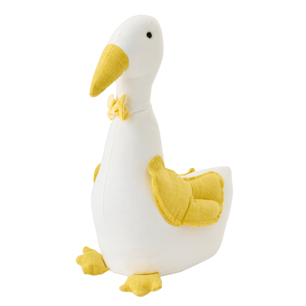 J-Line deurstopper Eend + Vlinderstrik - polyester - wit/geel