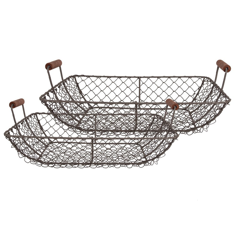 Opbergmand Set van 2 40x34x14 / 36x30x13 cm Bruin Metaal Keuken Mandjes