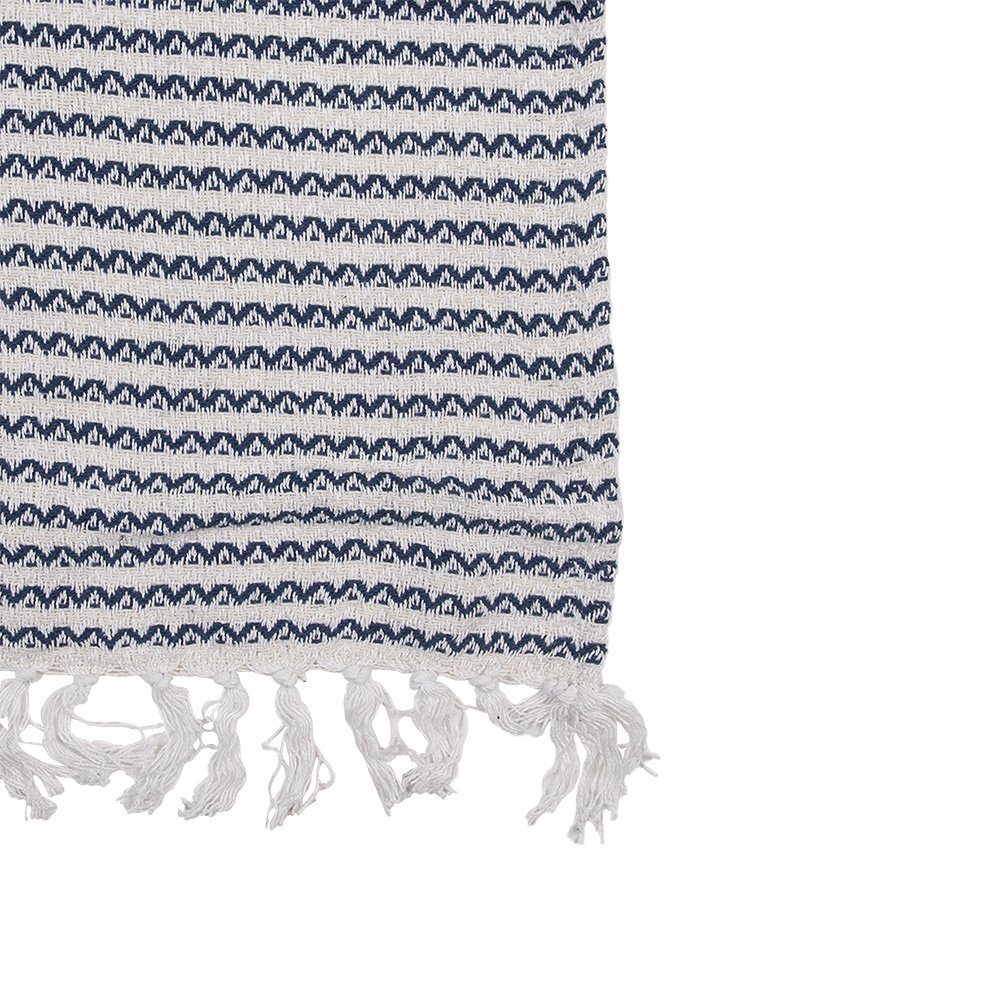 Plaid 125x150 cm Beige Blauw Katoen Zigzag Deken