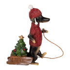 Kerstdecoratie Beeld Hond Teckel 8x4x13 cm Bruin Rood Kunststof