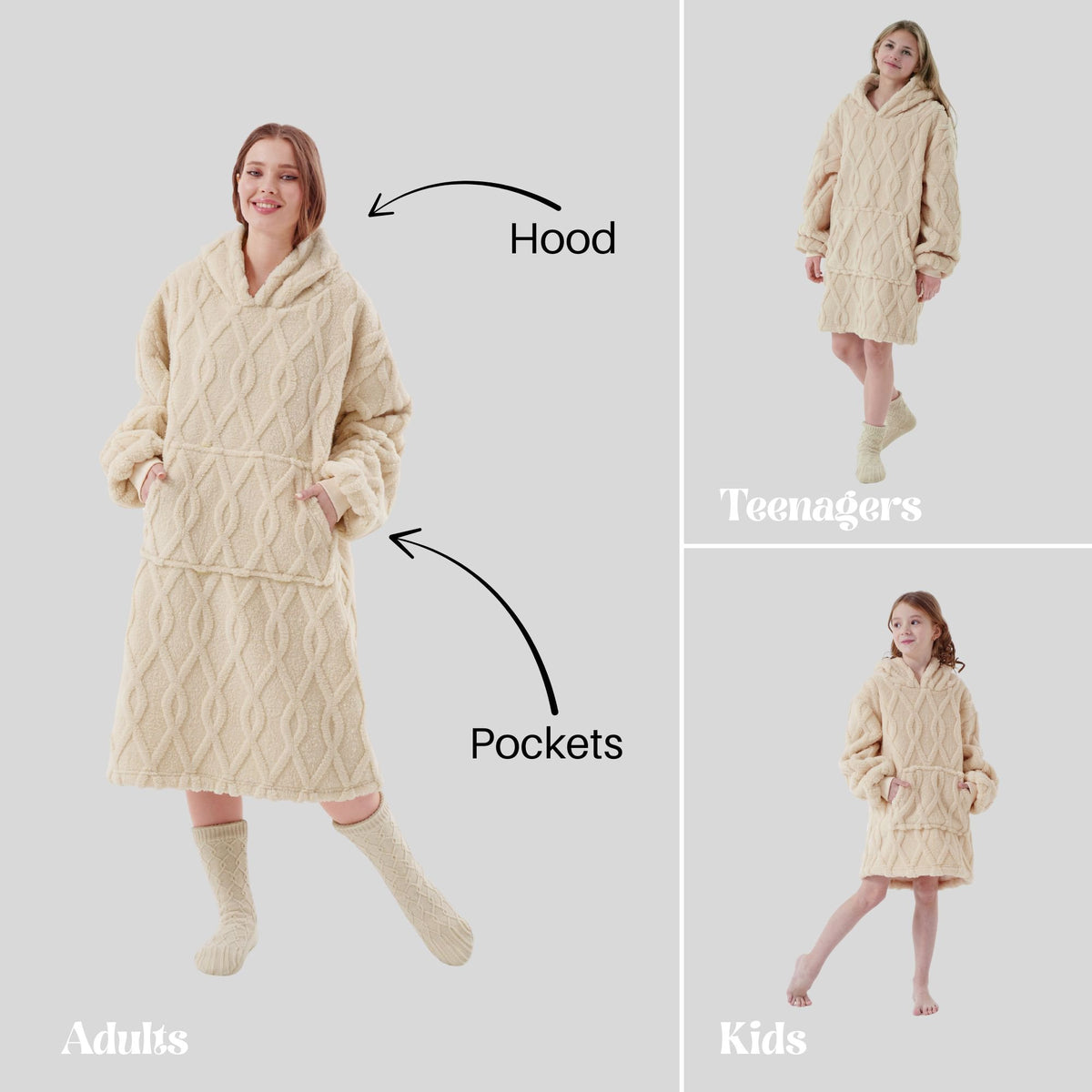 Textino Rosetta - hoodie 70x110 cm - Hoodiedeken - Volwassene - Bone White - Wit