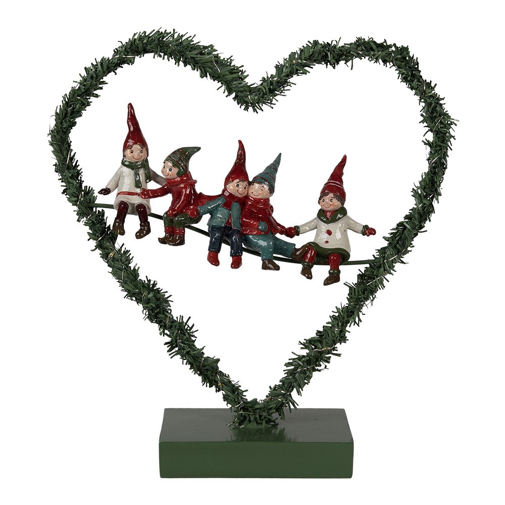 Kerstdecoratie met LED-verlichting Hart 26x9x28 cm Groen Metaal