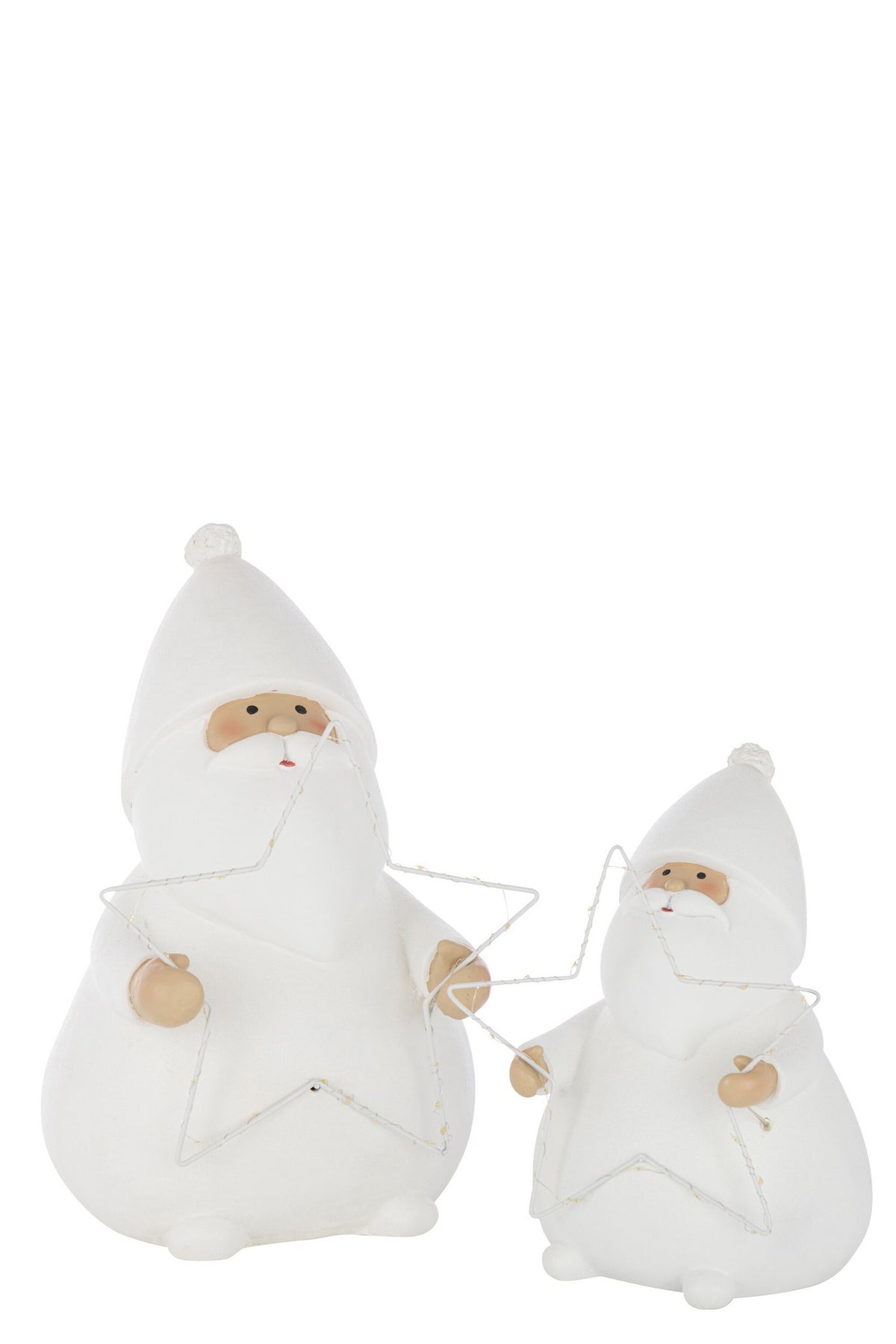J-Line figuur Kerstman Ster - polyresin - wit - L - LED lichtjes
