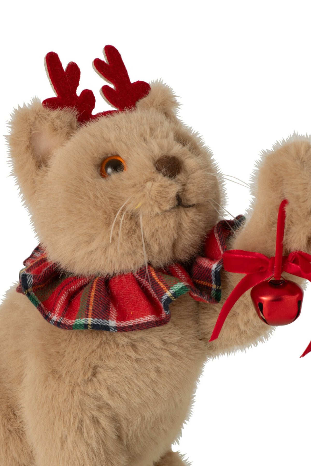 J-Line Kat met haarband - stof - beige/kerstrood