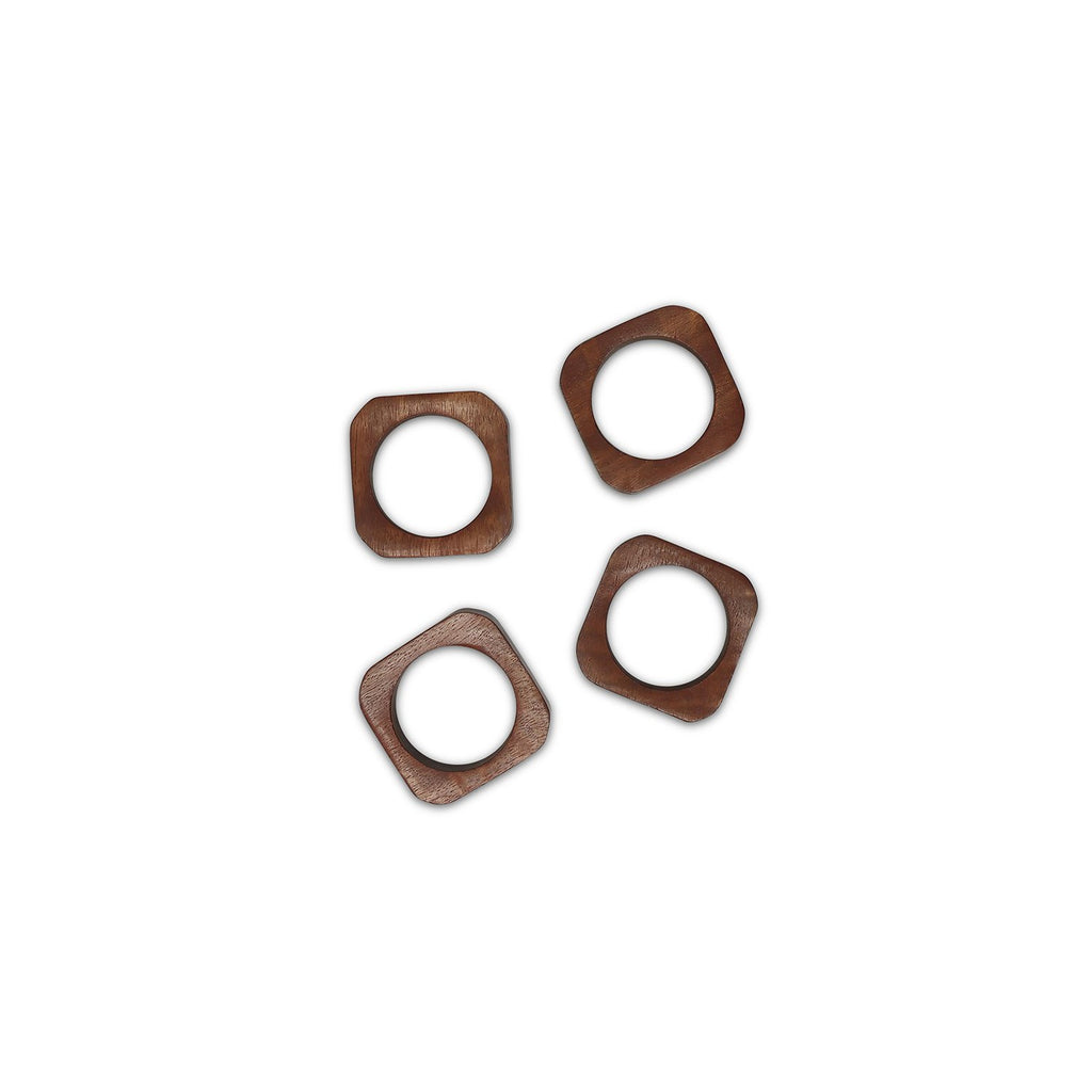 Servetring 4,5x4,5cm vierkant hout Moku - Set van 4