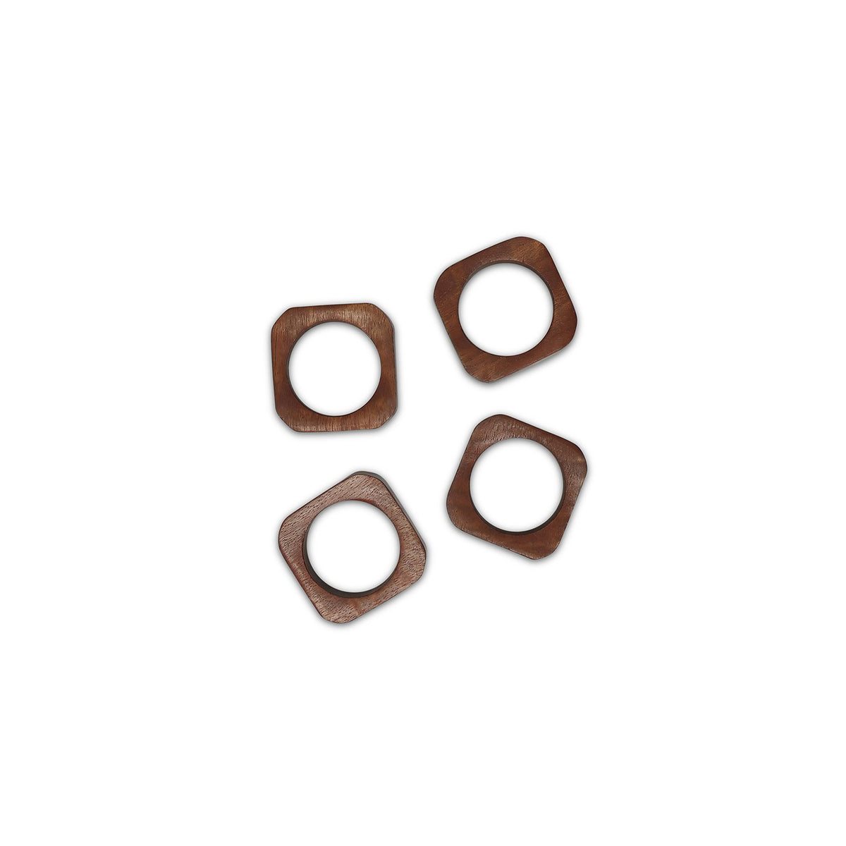 Servetring 4,5x4,5cm vierkant hout Moku - Set van 4