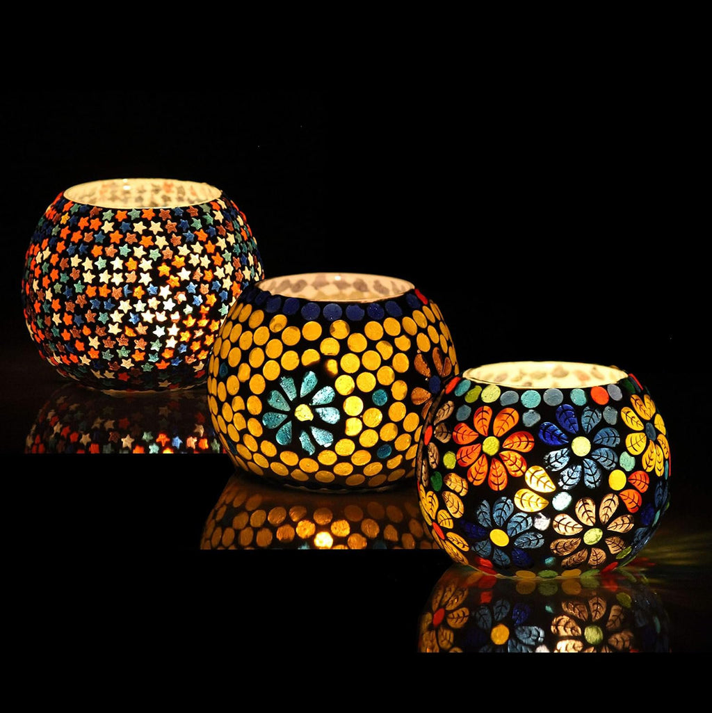 Theelichtkaarsenhouders – Glasmozaïek Design – Set van 3