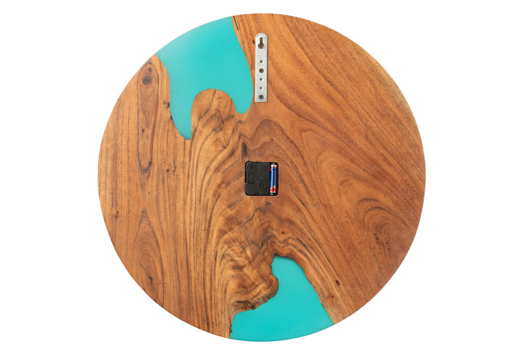 J-Line klok Modern Acacia - hout/epoxyhars - naturel/blauw
