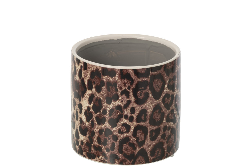 J-Line Bloempot met luipaardmotief - keramiek - bruin/zwart - medium