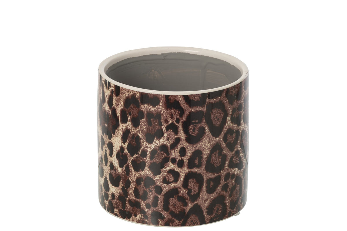 J-Line Bloempot met luipaardmotief - keramiek - bruin/zwart - medium