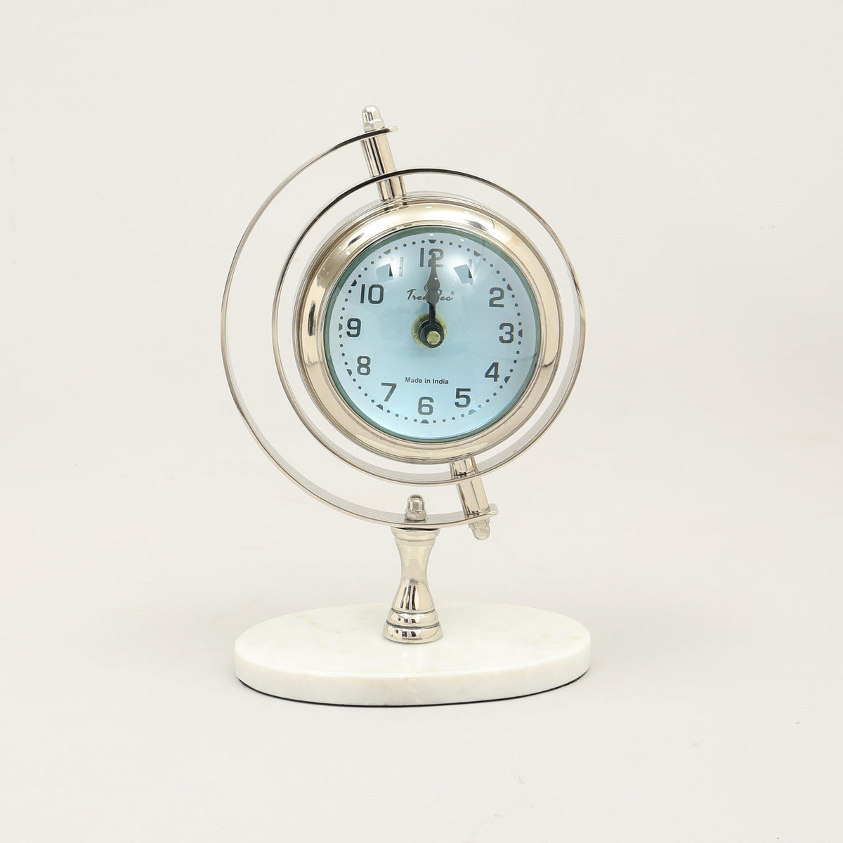 Vintage World Globe Bureauklok - Marmer & Nikkel Tafelaccent